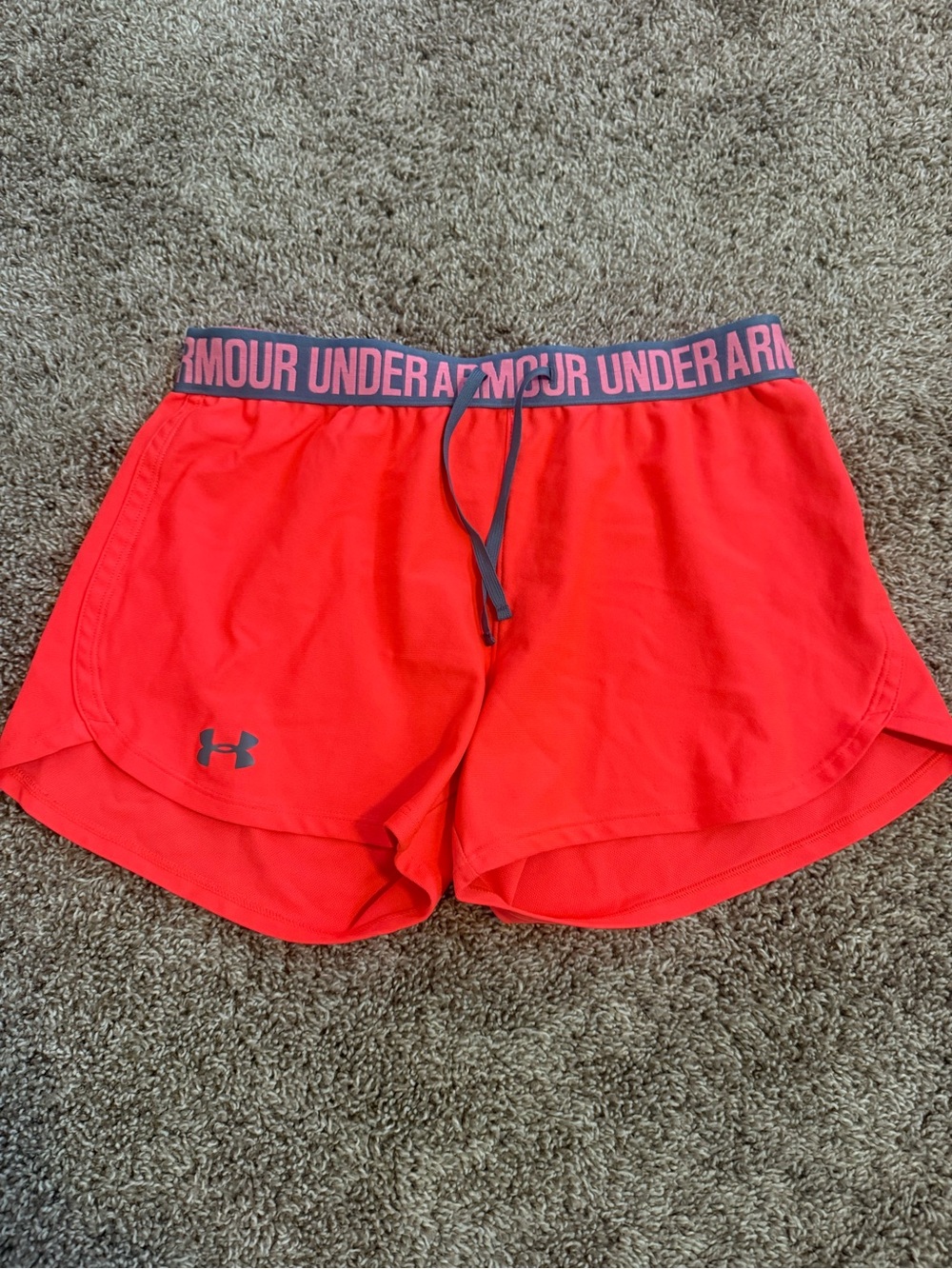 Under Armour Women’s Bright Red Athletic Shorts with Logo Waistband